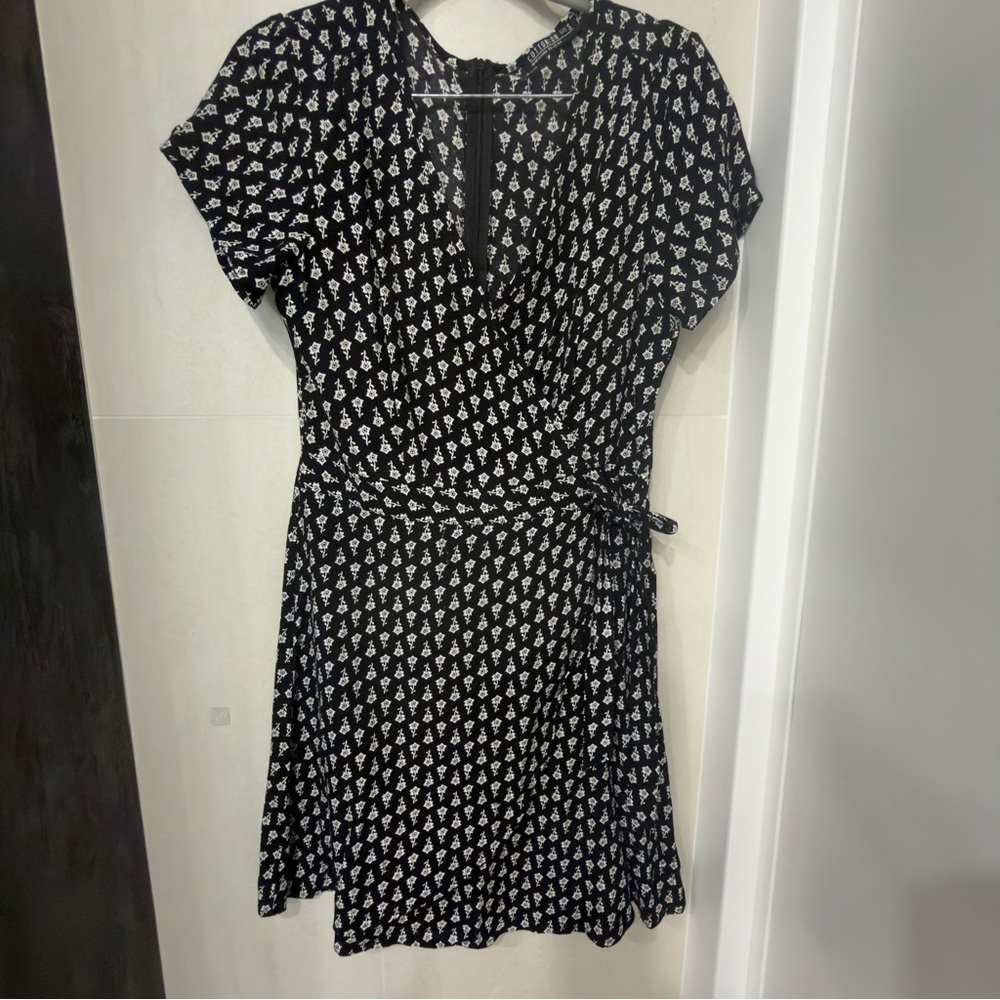 Cotton On Black Mini Wrap Dress with White Floral Print